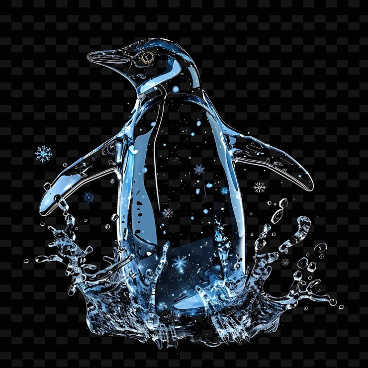 PSD a penguin is splashing in water with a star on it