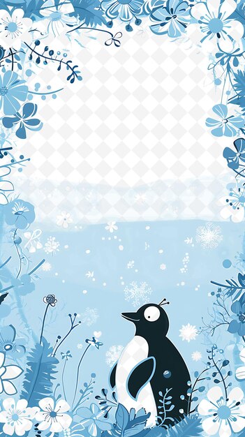 PSD penguin paradise frame adorned with charming penguin shaped creative vector art designs of nature