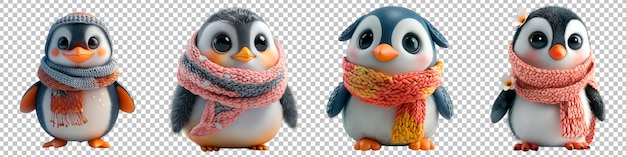 Penguin sliding in 3d animation isolated on a transparent background