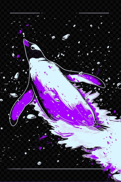 Pinguino che scivola sulla pancia con uno sfondo ghiacciato poster d psd art design concept poster banner
