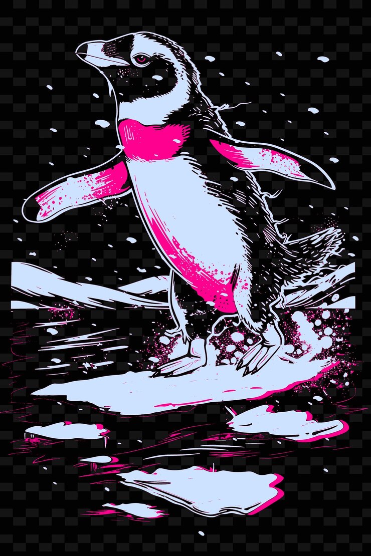 PSD penguin waddling on ice with a snowy landscape poster design png poster background designs