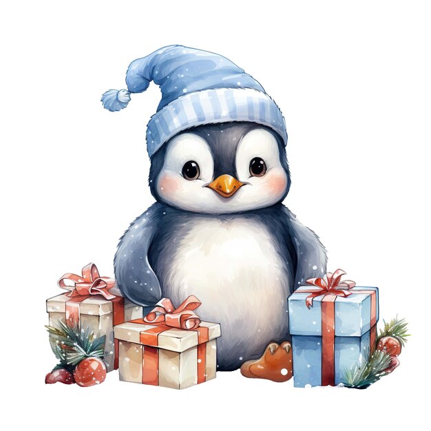 PSD a penguin wearing a santa hat