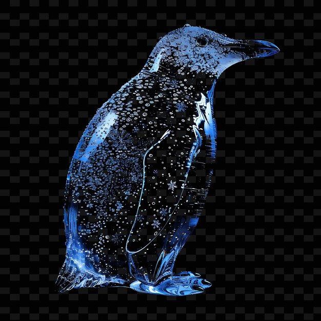 PSD a penguin with a blue body that has the word penguin on it