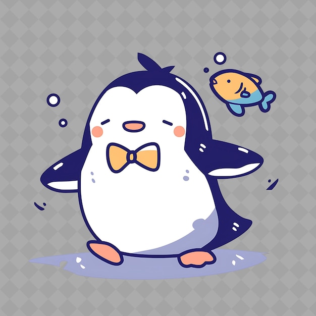 PSD a penguin with a fish in his mouth and a fish in the water