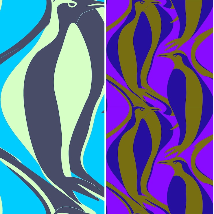 PSD penguin with upright silhouette curvilinear minimal design a nature pattern vector designs