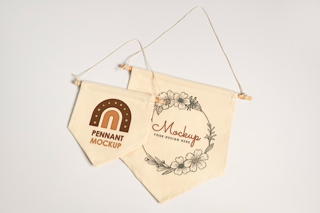 PSD pennant mockup with embroidery