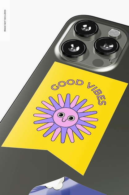 PSD pennant sticker on smartphone mockup, close up