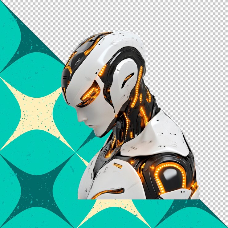PSD pensive futuristic robot ai and artificial intelligence concept