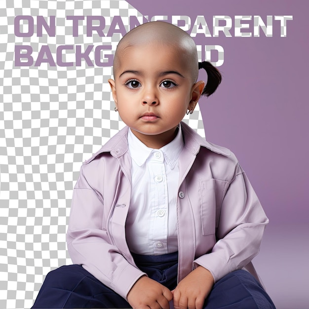 Pensive south asian toddler bald proud and building dreams