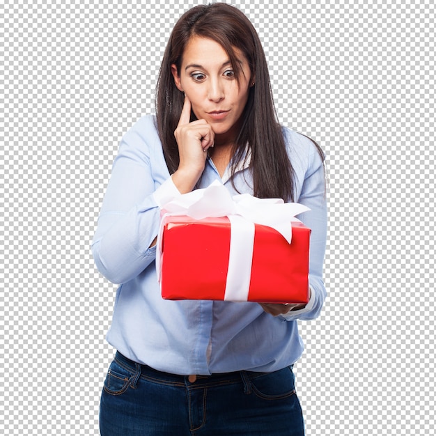 PSD pensive young-woman with gift