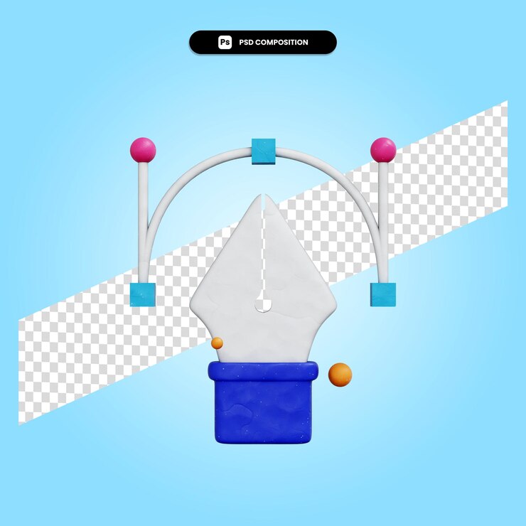 PSD pentool 3d render illustration isolated