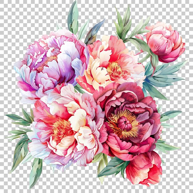 PSD peonies akwarel png z przezroczystym tłem