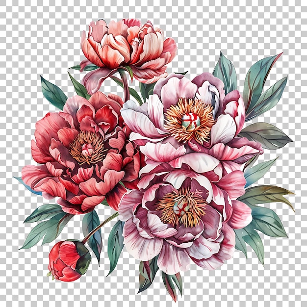 PSD peonies watercolor png with transparent background