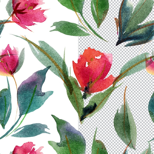 Peony buds and flowers floral watercolor seamless pattern