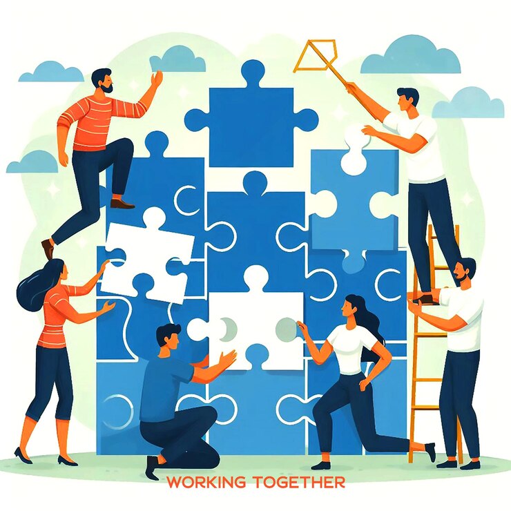 PSD people building and connecting puzzles working together