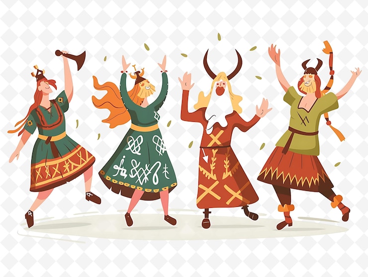 PSD up helly aa 디자인은 활기차고 생생한 평평한 일러스트레이션 문화 캐릭터입니다.