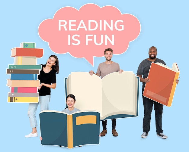 PSD people holding book icons and an empty speech bubble