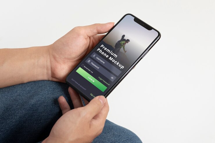 PSD people holding smartphone mockup