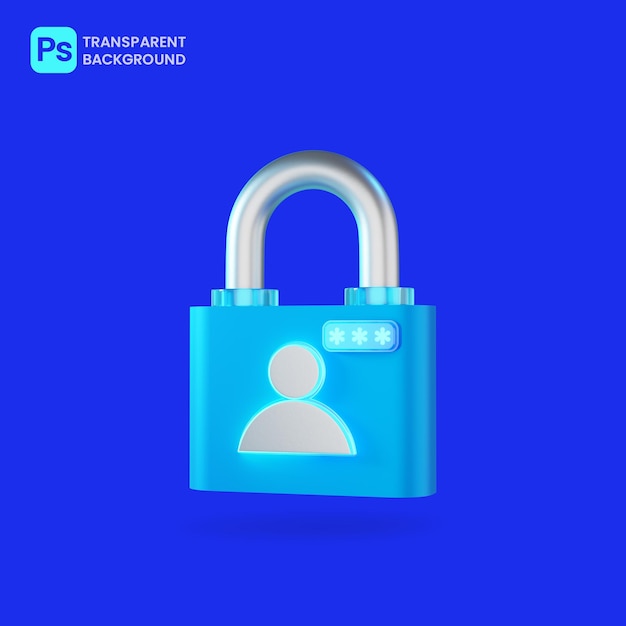 PSD people icon and blue padlock 3d model