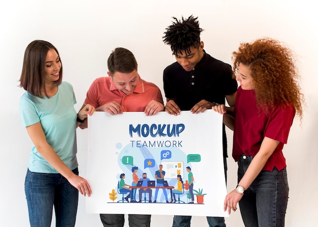 People looking at teamwork mock-up