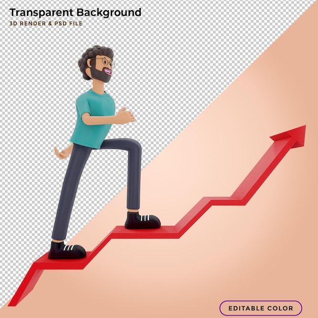 Le persone corrono verso il loro obiettivo sulle scale, aumentano la motivazione, il percorso verso il raggiungimento dell'obiettivo. illustrazione 3d