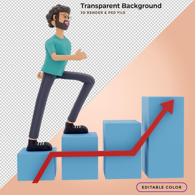 PSD 사람들은 계단에서 목표를 향해 달려가고, 목표 달성을 위한 경로인 동기를 위로 이동합니다. 3d 일러스트레이션