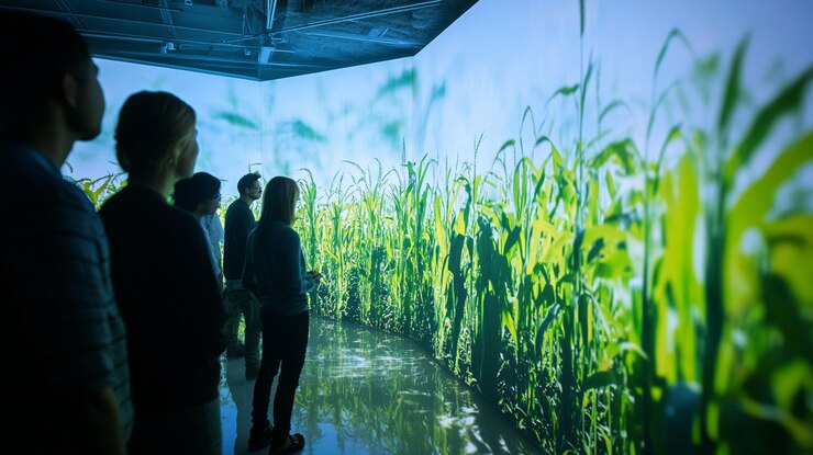 PSD people viewing immersive cornfield projection