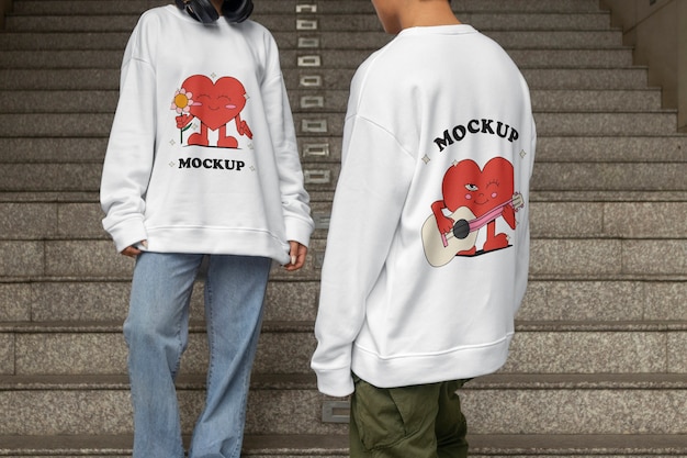 PSD people wearing back and front of a sweatshirt mockup