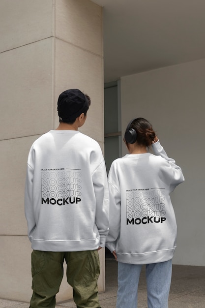 People wearing back of a sweatshirt mockup