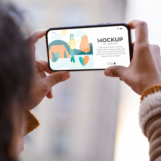 People with technology mockup