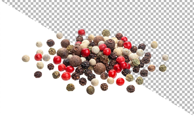 PSD pepper mix black red white and allspice peppercorns isolated on white background close up