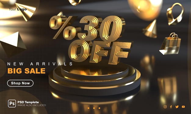 Percent 30 Off Golden Sale Banner Template