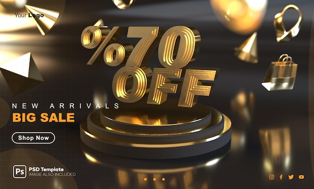 Percent 70 off golden sale banner template