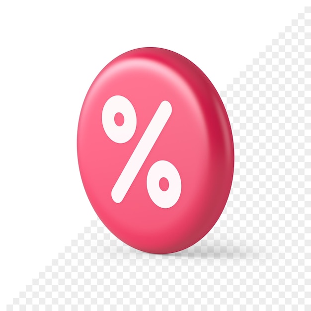 Percent button mathematical counting financial business investment 3d round realistic icon