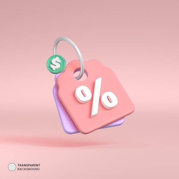 Percent discount coupon tag icon isolated 3d render illustration