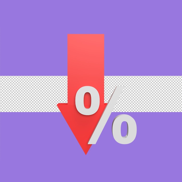PSD percent down 3d icon model cartoon style concept render illustration