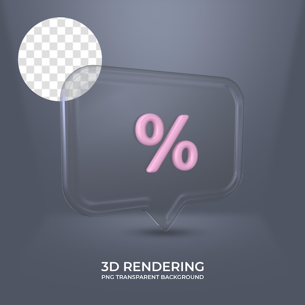 PSD percent icon with glass frame 3d rendering