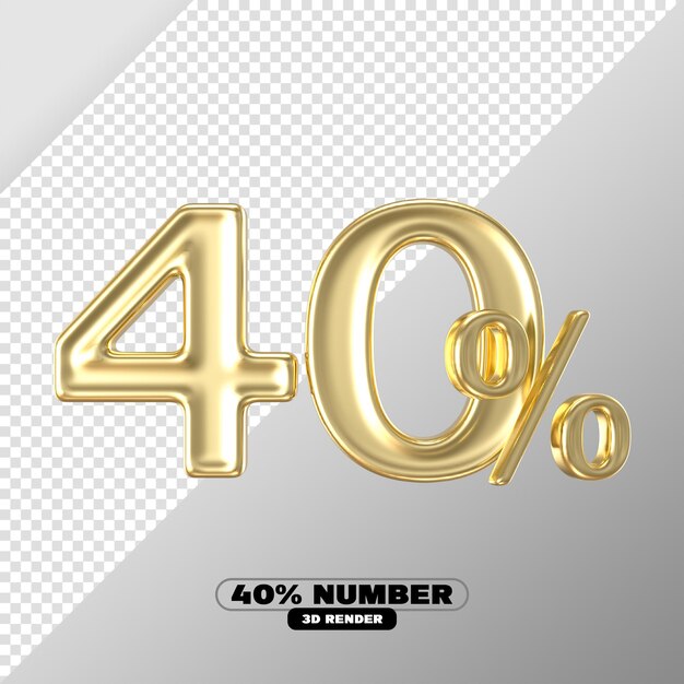 Percent Number 40 Gold 3D Render