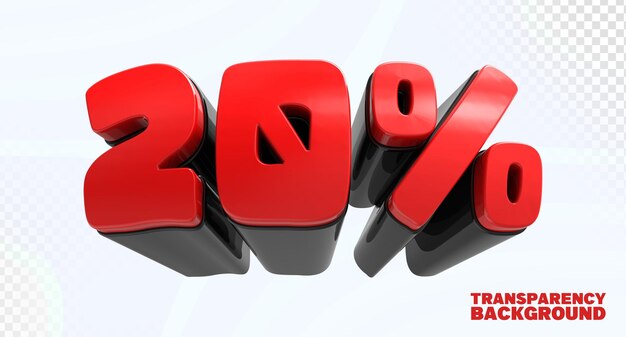 PSD percento di sconto 20 vendita red 3d render