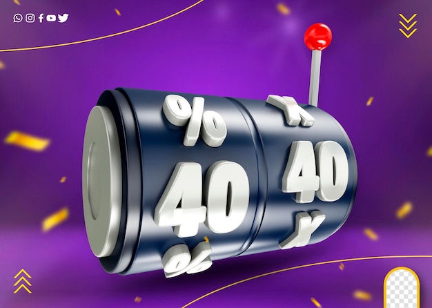 Percentuale icona del valore di sconto 3d per le promozioni dei supermercati e le vendite online 40 percento