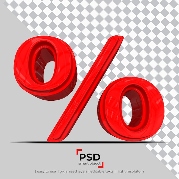percentage 3d rendering isolated on transparent background