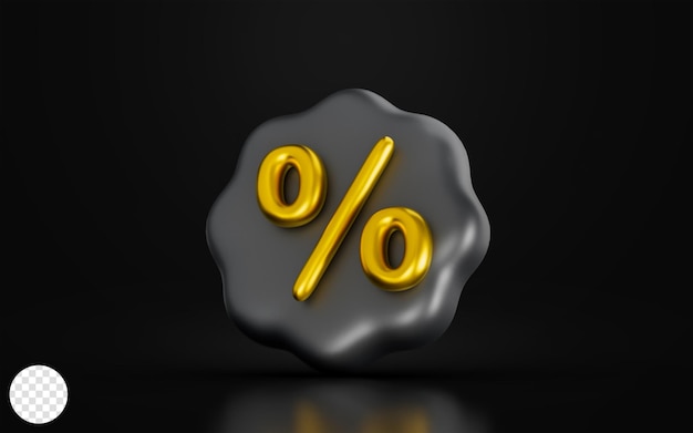 Percentage badge teken op donkere achtergrond 3d render concept voor kortingsaanbieding bij het winkelen