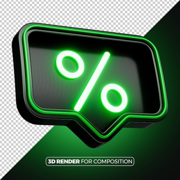 Percentage icoon met groen 3D weergegeven neonlicht