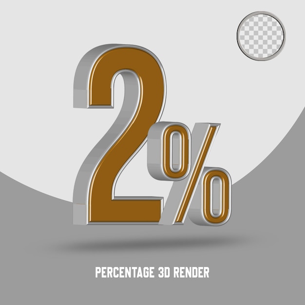 Numero percentuale 3d render oro argento stile