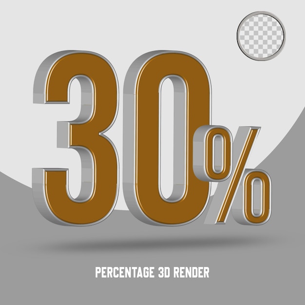 Numero percentuale 3d render oro argento stile