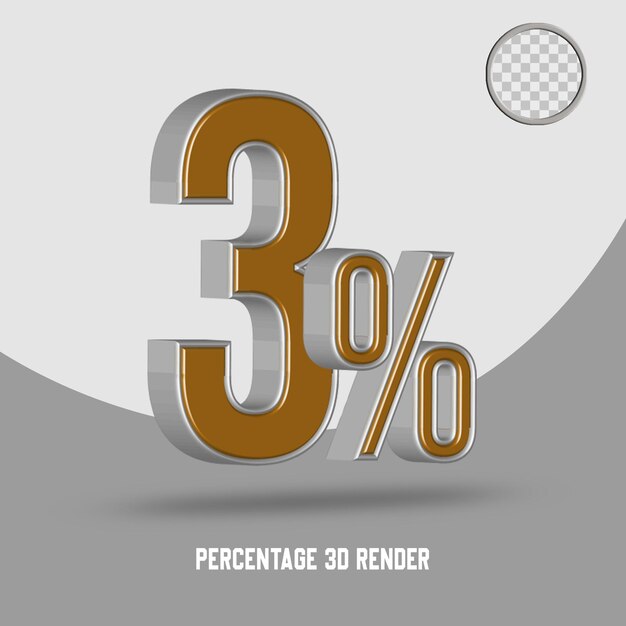 Numero percentuale 3d render oro argento stile