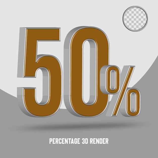 Numero percentuale 3d render oro argento stile