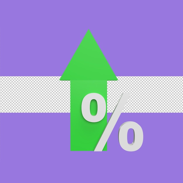 PSD percentage omhoog 3d pictogram model cartoon stijl concept render illustratie