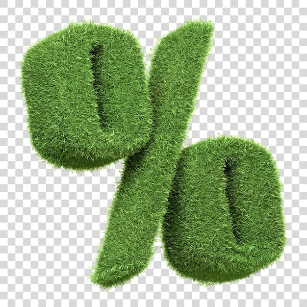 PSD a percentage sign depicted with lush green grass isolated on a white background 3d render