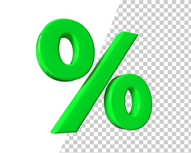 Percentage sign green icon 3d render